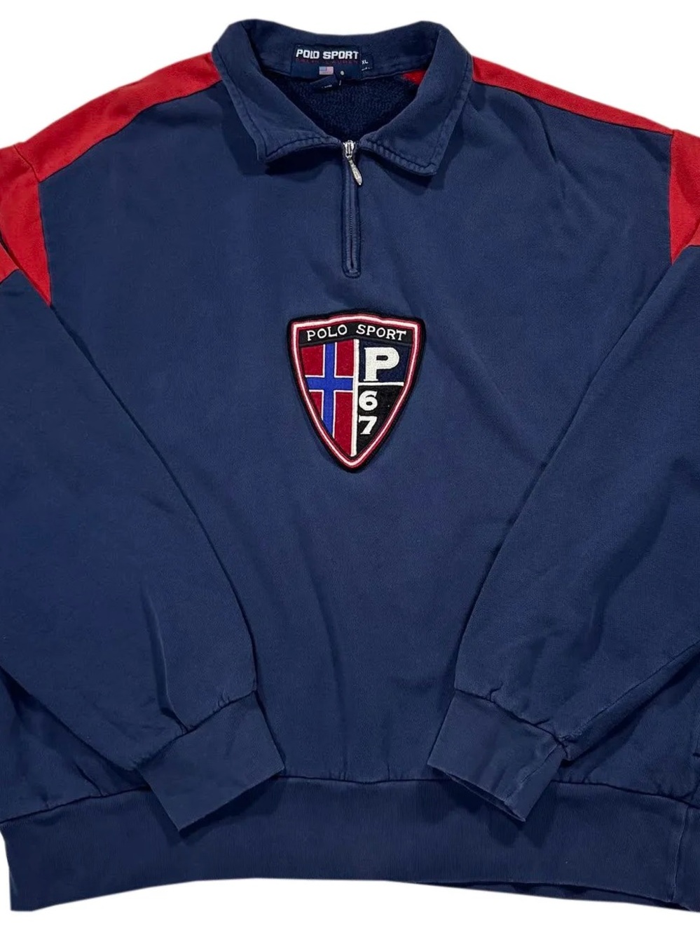 Vintage Polo Ralph Lauren Badge 1/4 Zip Sweatshirt (Size XL)
